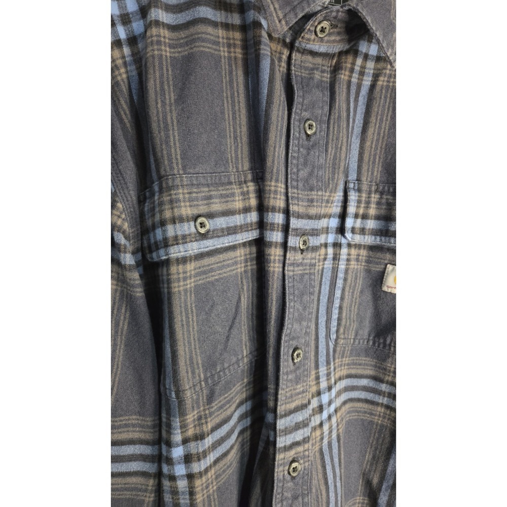 CARHARTT Blue Plaid Loose Fit Heavyweight Flannel Men Work Shirt XL - Picture 2 of 4
